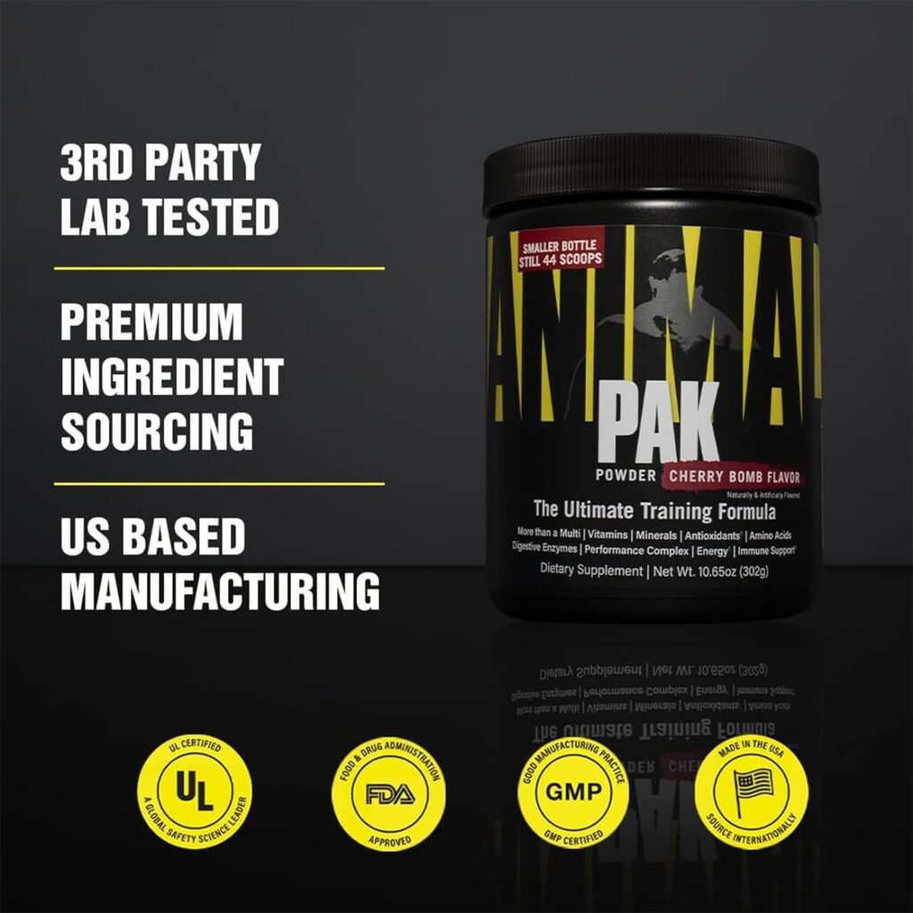 Animal Pak – Convenient All-in-One Vitamin  Supplement Powder – Zinc, Vitamins C, B, D, Amino Acids and More – Sports Nutrition Performance Multivitamin for Women  Men – 44 Scoops, Cherry Bomb