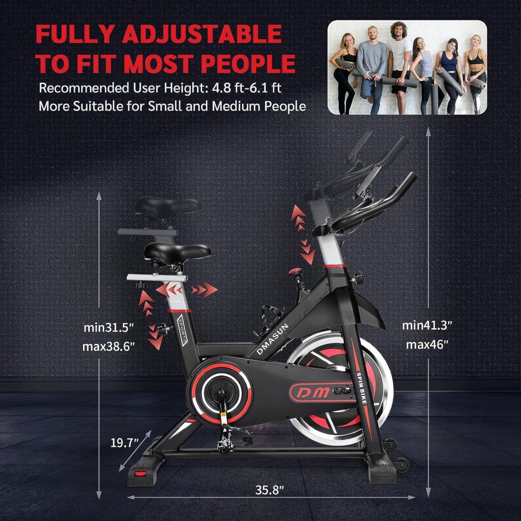 DMASUN Exercise Bike, Plus Magnetic Resistance/Brake Pad Indoor Cycling Bike Stationary, Cycle Bike with Comfortable Seat Cushion, Digital Display with Pulse