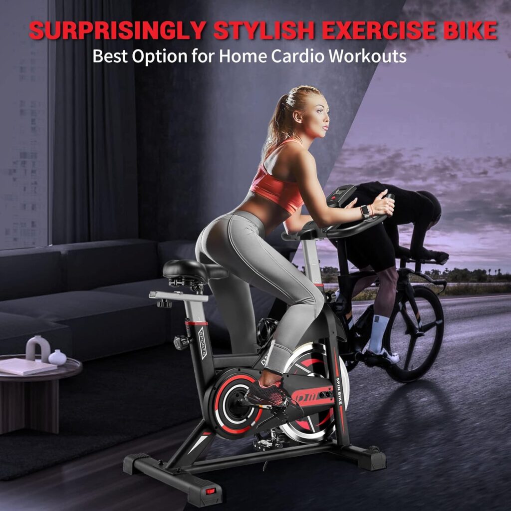 DMASUN Exercise Bike, Plus Magnetic Resistance/Brake Pad Indoor Cycling Bike Stationary, Cycle Bike with Comfortable Seat Cushion, Digital Display with Pulse