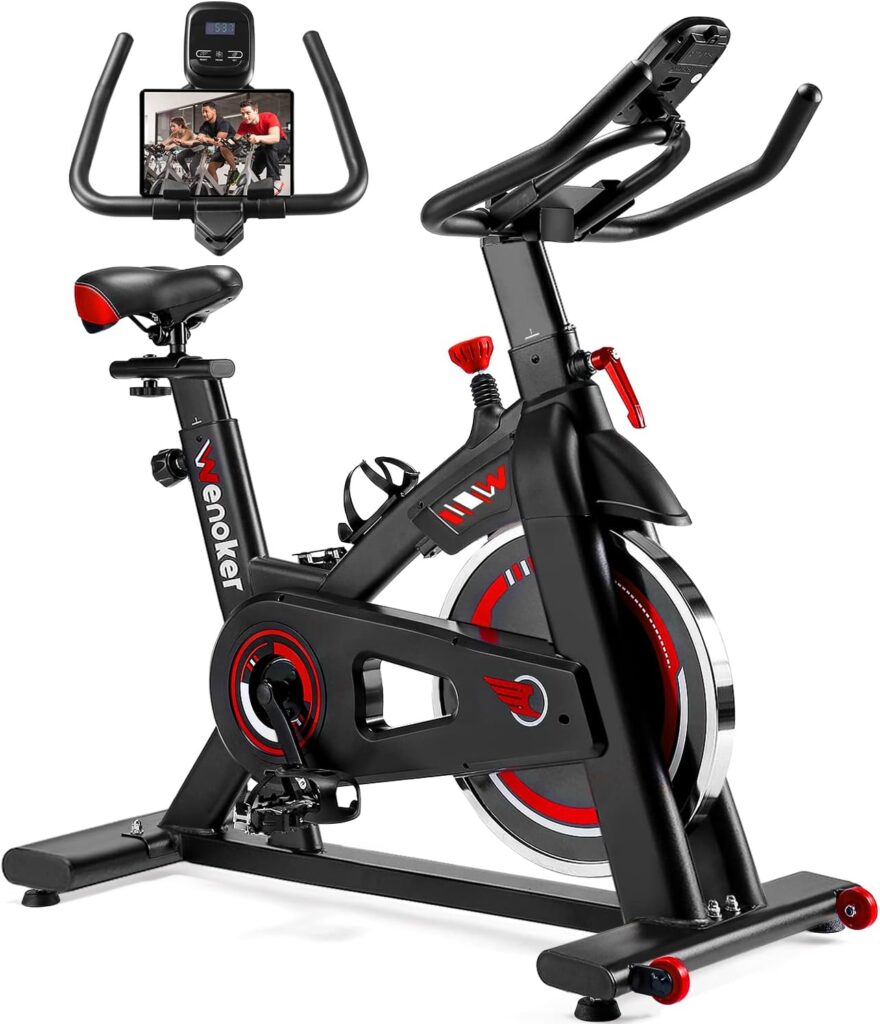 Exercise Bike, WENOKER Indoor Cycling Bike/Brake Pad Stationary Bike for Home, Indoor Bike with Silent Belt Drive, Heavy Flywheel, Comfortable Seat Cushion and Upgraded LCD Monitor