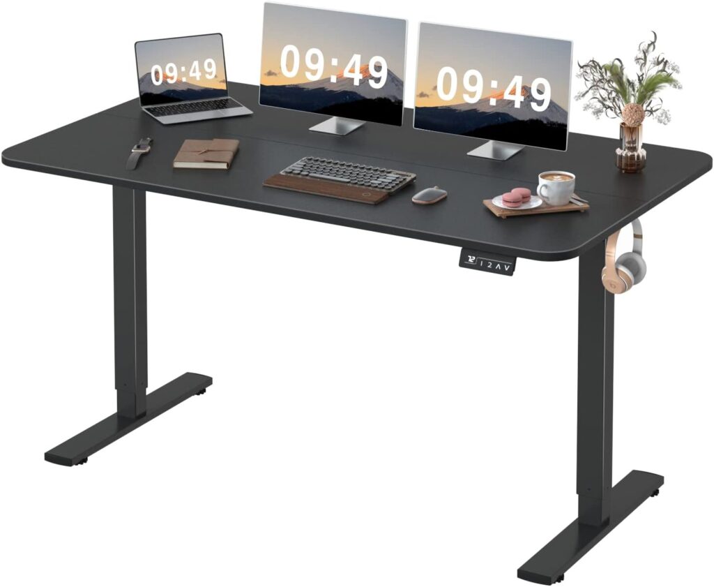 Furmax Electric Height Adjustable Standing Desk Large 55 x 24 Inches Sit Stand Up Desk Home Office Computer Desk Memory Preset with T-Shaped Metal Bracket, Black