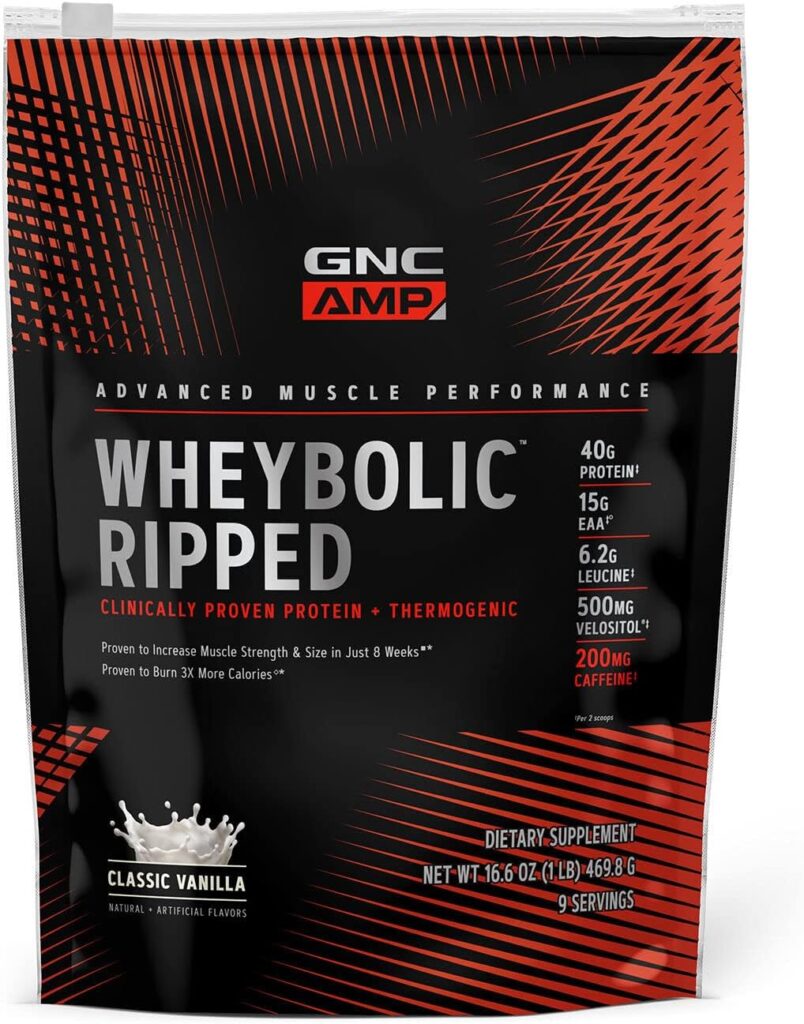 GNC AMP Wheybolic Ripped | Targeted Muscle Building and Workout Support Formula | Pure Whey Protein Powder Isolate with BCAA | Gluten Free | Classic Vanilla | 9 Servings