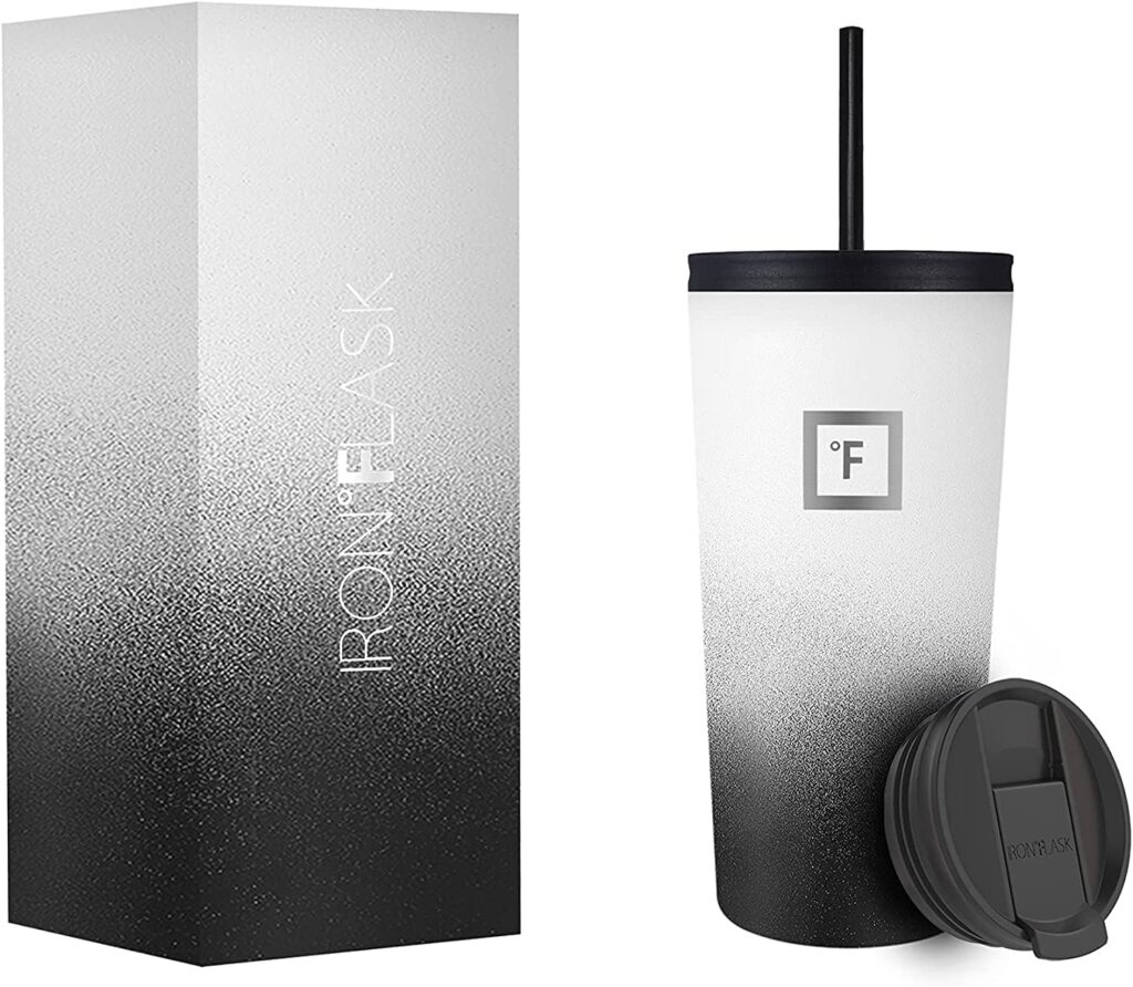 IRON °FLASK Classic Tumbler 2.0-2 Lids (Straw Flip), Vacuum Insulated Stainless Steel Water Bottle, Double Walled, Thermos Travel Mug - Midnight Black, 32 Oz, Mothers Day Gifts for Mom