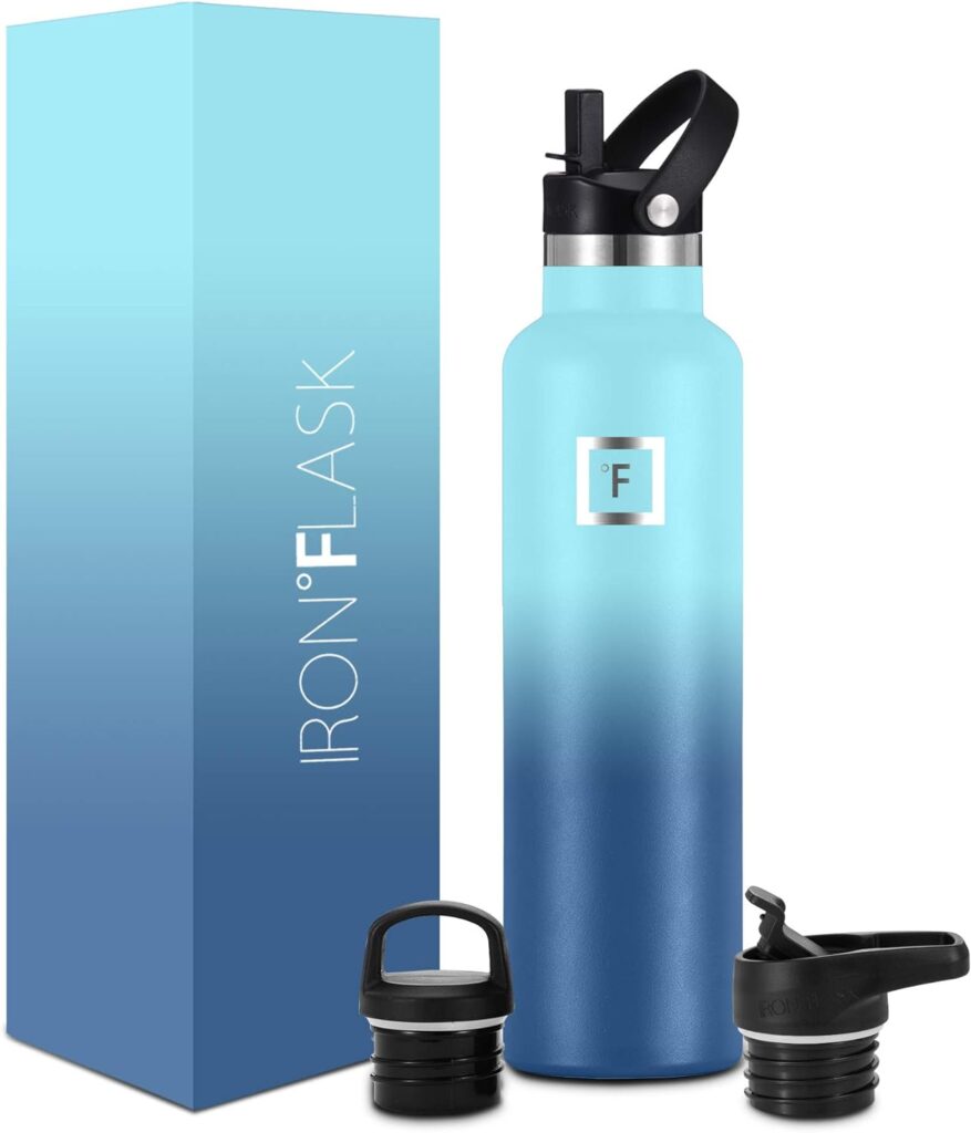 IRON °FLASK Sports Water Bottle - 24 Oz - 3 Lids (Narrow Straw Lid) - Leak Proof Vacuum Insulated Stainless Steel - Hot  Cold Double Walled Insulated Thermos - Valentines Day Gifts for Him or Her