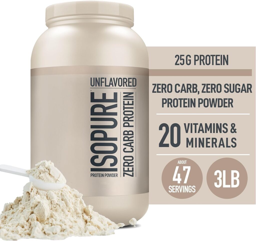 Isopure Unflavored Protein, Whey Isolate, 25g Protein, Zero Carb Keto Friendly, 2 Ingredients, 16 Servings, 1 Pound (Packaging May Vary)
