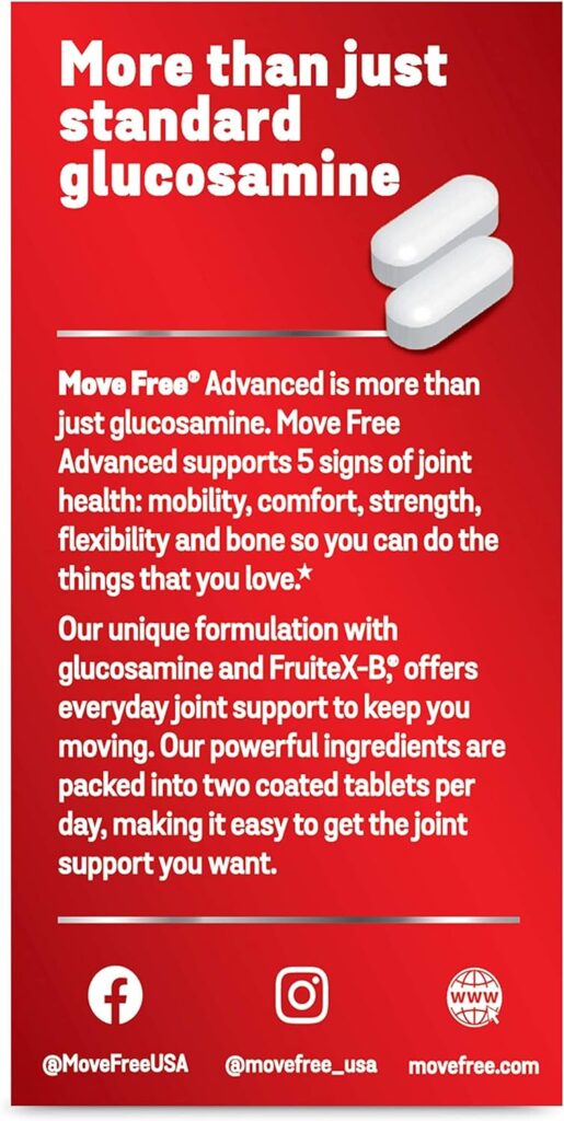 Move Free Advanced Glucosamine Chondroitin + Calcium Fructoborate Joint Support Supplement, Supports Mobility Comfort Strength Flexibility  Bone - 200 Tablets (100 servings)*