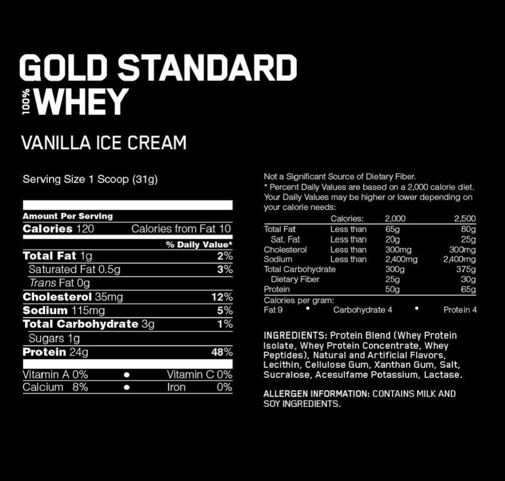 Optimum Nutrition Gold Standard 100% Whey Protein Powder, Vanilla Ice Cream, 1 Pound (Packaging May Vary)