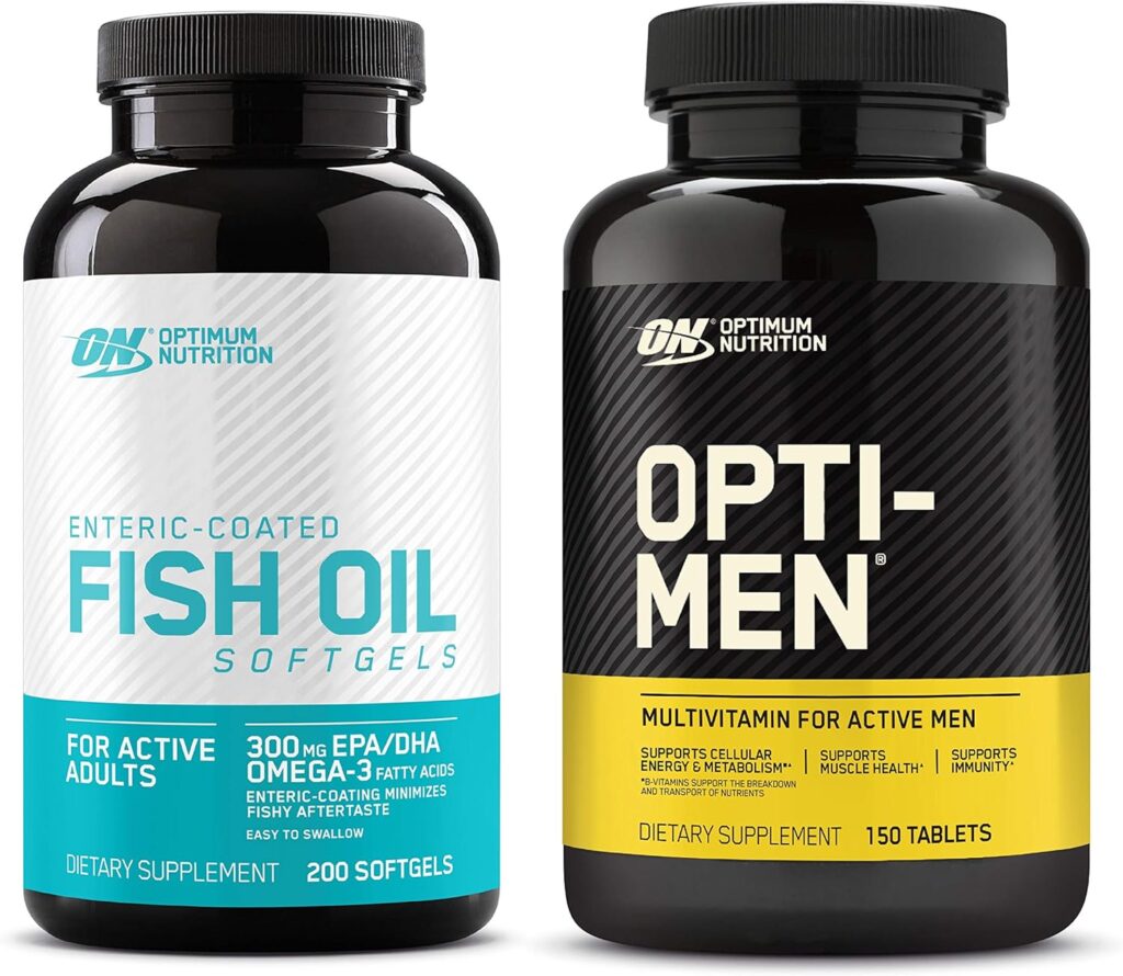 Optimum Nutrition Omega 3 Fish Oil, 300MG, Brain Support Supplement (200 Softgels) with Opti-Men, Mens Daily Multivitamin Supplement (150 Count) - Bundle Pack