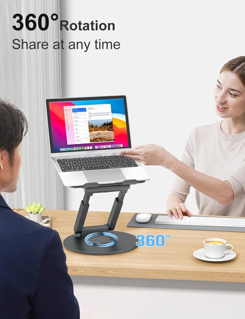 tounee Telescopic Laptop Stand for Desk with 360° Swivel Base, Sit to Stand, Height Adjustable, Portable Riser Holder for Good Posture, Compatible with MacBook Pro, All Laptops 10-17-Gray