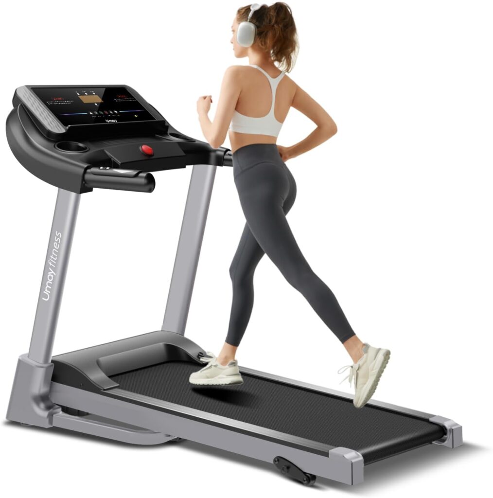 UMAY Fitness Home Folding Incline Treadmill with Pulse Sensors, 3.0 HP Quiet Brushless, 300 lbs Capacity