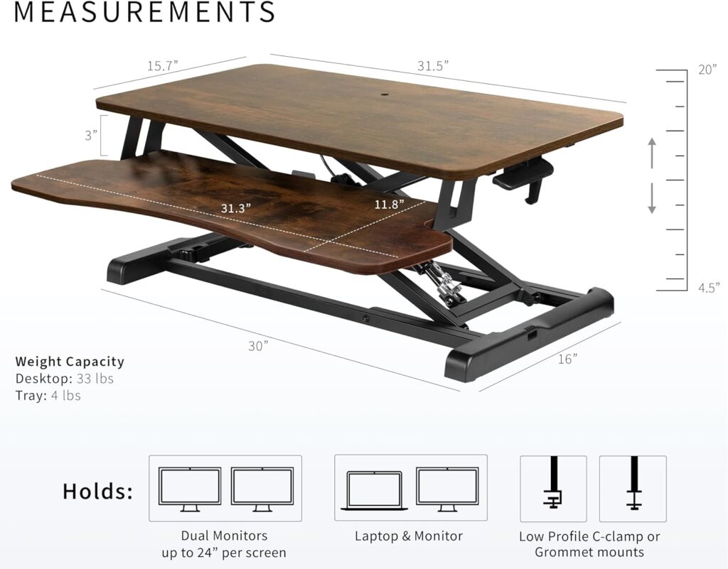 VIVO 32 inch Desk Converter, K Series, Height Adjustable Sit to Stand Riser, Dual Monitor and Laptop Workstation with Wide Keyboard Tray, Black, DESK-V000K