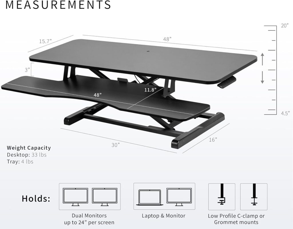 VIVO 32 inch Desk Converter, K Series, Height Adjustable Sit to Stand Riser, Dual Monitor and Laptop Workstation with Wide Keyboard Tray, Black, DESK-V000K