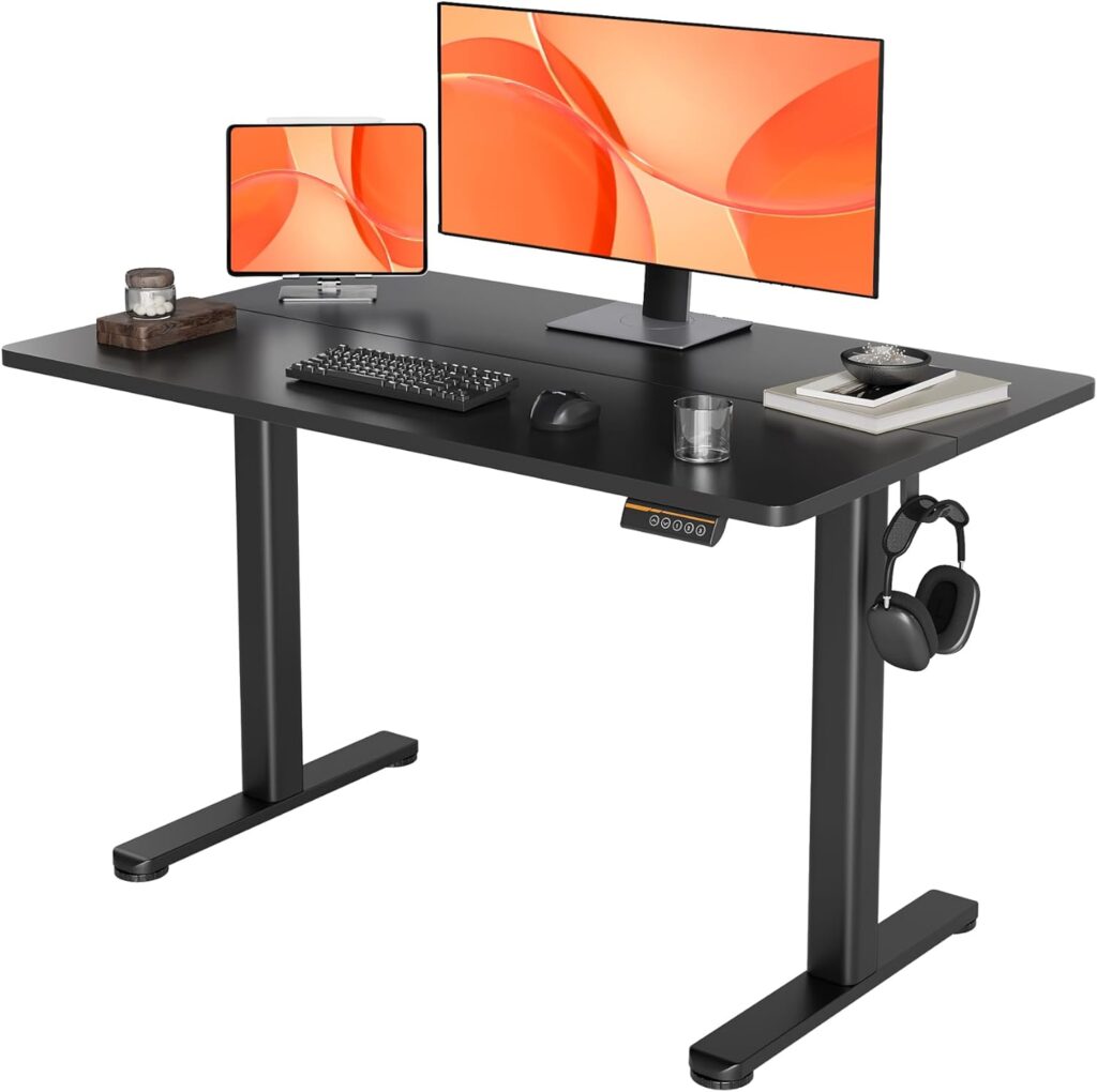 YDN Electric Standing Desk, Adjustable Height Stand up Desk, 48x24 Inches Sit Stand Home Office Desk with Splice Board,Natural Top