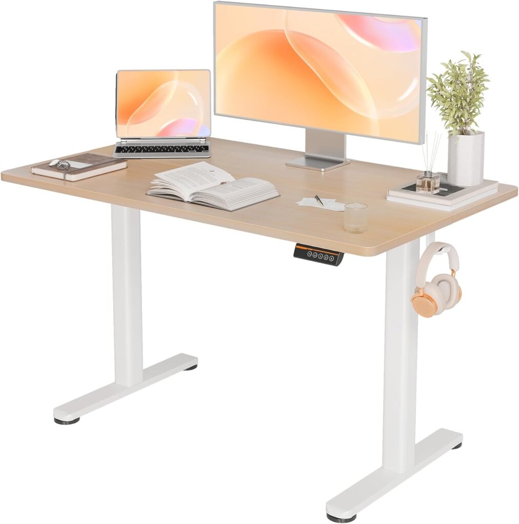 YDN Electric Standing Desk, Adjustable Height Stand up Desk, 48x24 Inches Sit Stand Home Office Desk with Splice Board,Natural Top