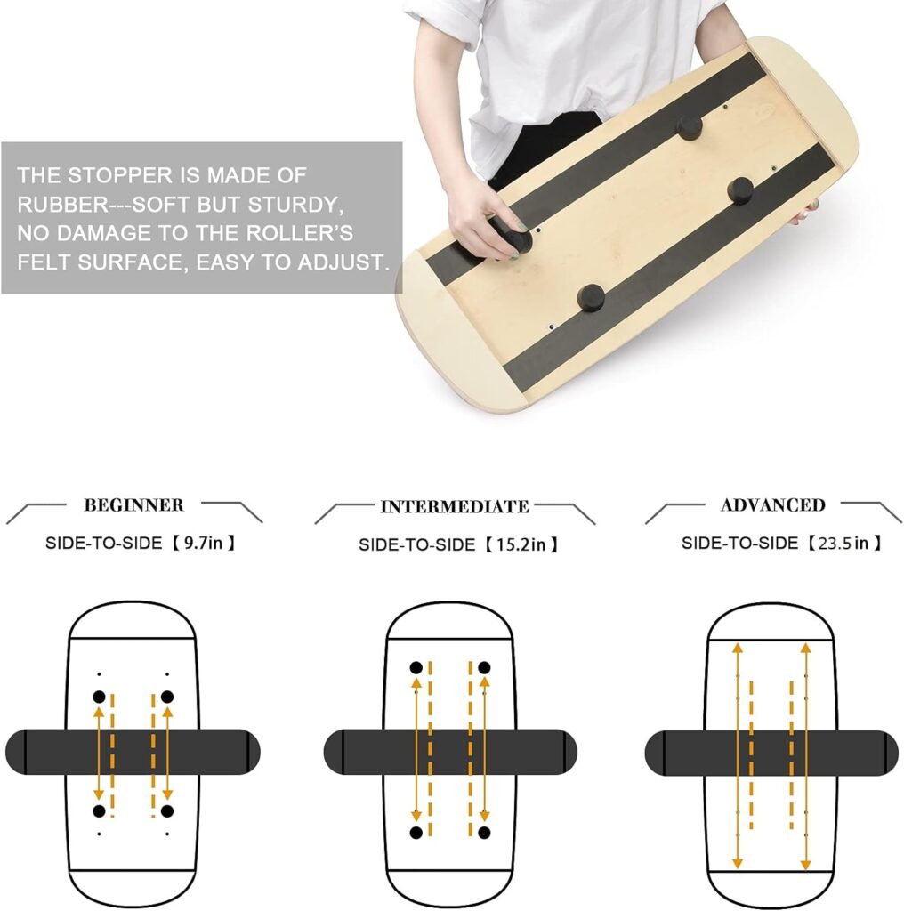 BECAPRO Balance Board Trainer, Wooden Balance Board with Adjustable Stoppers -3 Different Distance Options-Balance Exercise Equipment for Fitness Work