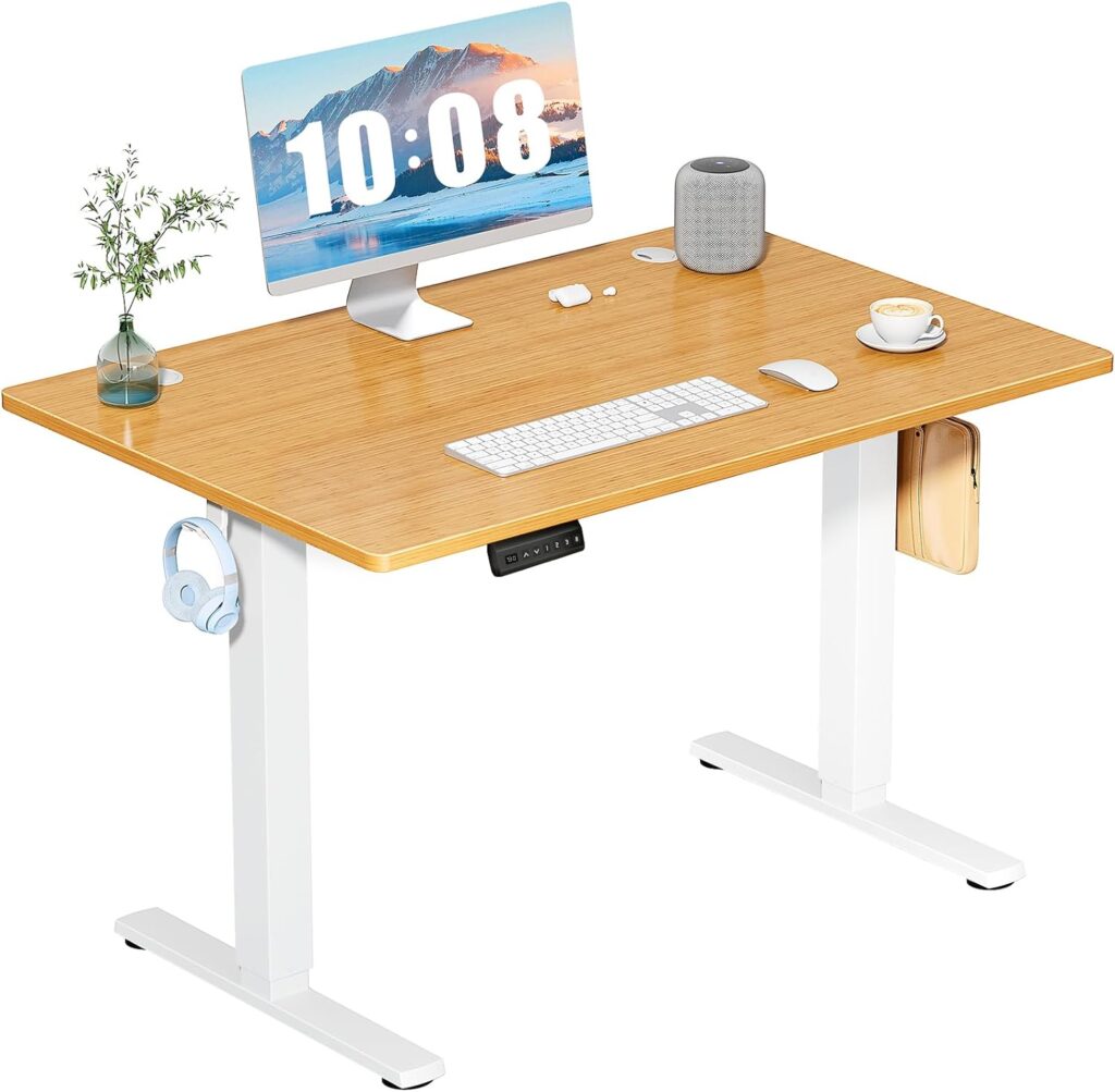 DUMOS Standing Desk with Whole-Piece Desktop Board, 40x24in Electric Height Adjustable Stand Up Desk, Modern Ergonomic Sit Stand Rising Table, Computer Workstation for Home Office, Oak(2 Packages)