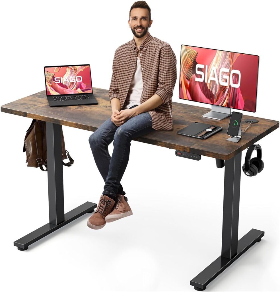 Electric Standing Desk Adjustable - 48 x 24 Inch Sit Stand up Desk with Cable Management - 3 Memory Preset Adjustable Height Desk Computer Home Office Desk