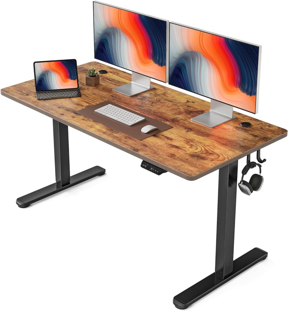 FEZIBO Electric Standing Desk, 55 x 24 Inches Height Adjustable Stand up Desk, Sit Stand Home Office Desk, Computer Desk, Rustic Brown
