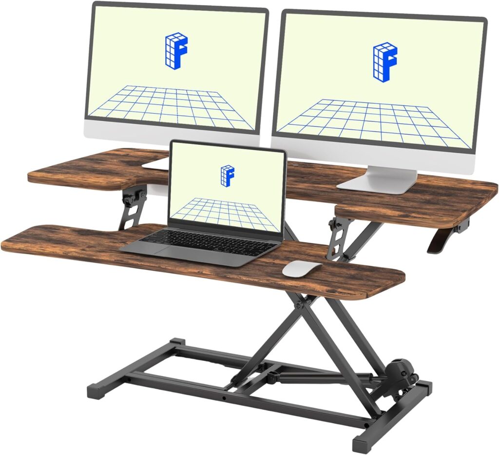 FLEXISPOT 35in Standing Desk Converter Height Adjustable Sit to Stand up Desk Riser Computer Workstation with Keyboard Tray Wide 2-Tier Desktop Black