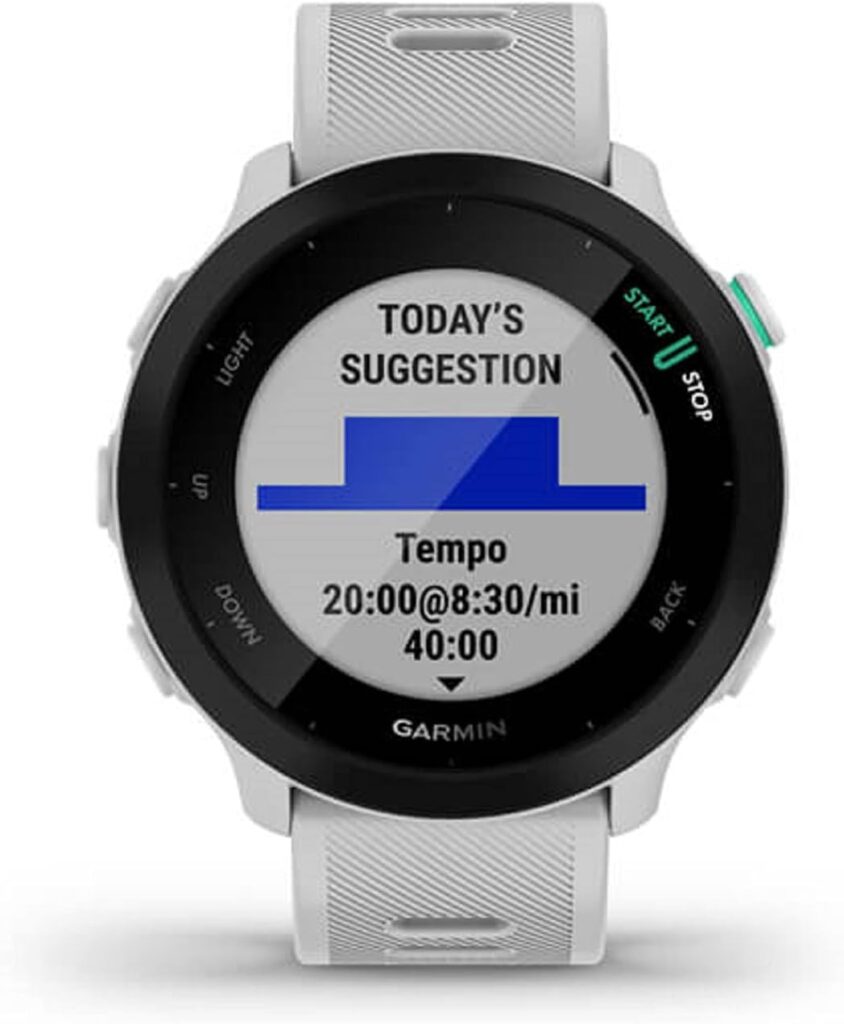 Garmin Forerunner 55, GPS Running Watch with Daily Suggested Workouts, Up to 2 weeks of Battery Life, White (Renewed) One Size