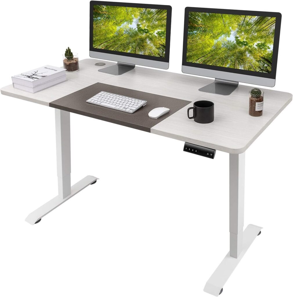 Homall Height Adjustable Electric Standing Desk, 55 x 28 Inches Stand Up Desk, Sit Stand Home Office Desk Computer Workstation with T-Shaped Metal Bracket (White)