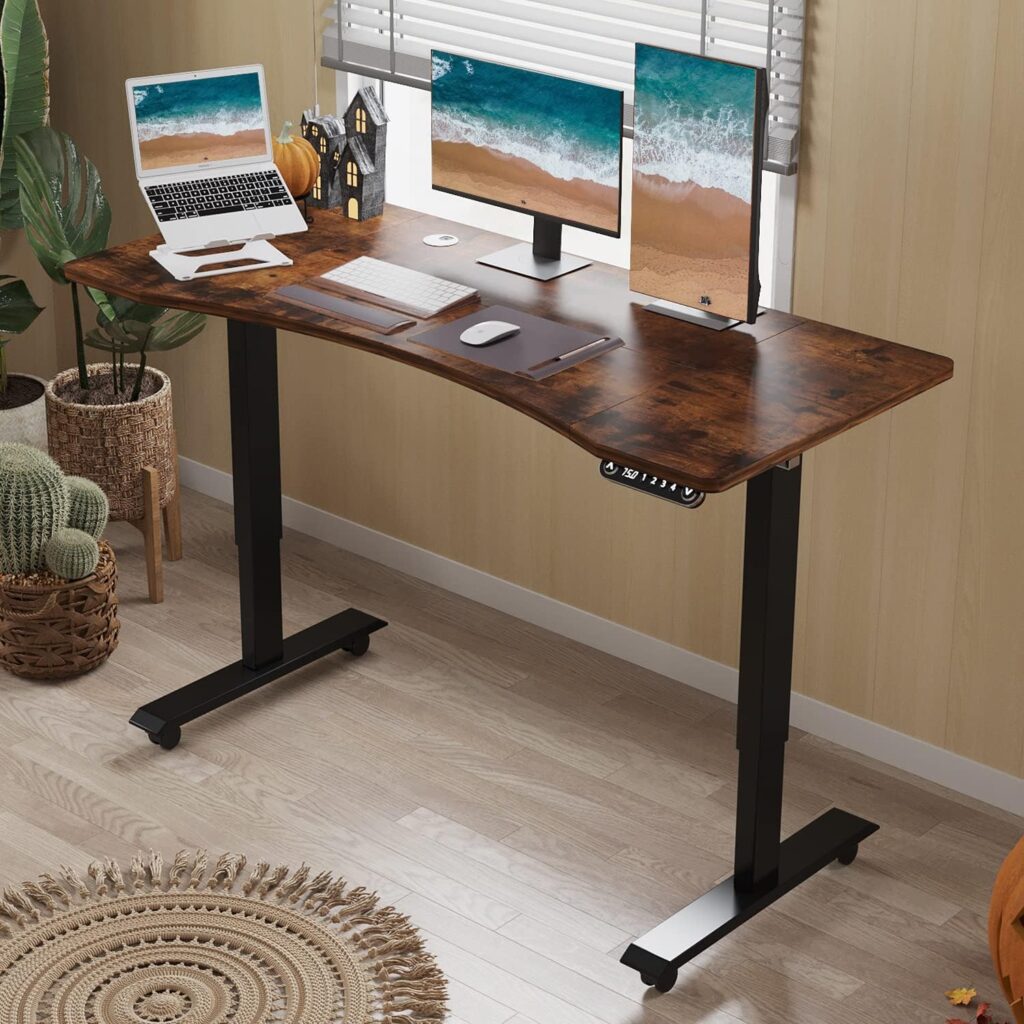 L-Shaped 59 Height Adjustable Electric Standing Desk,Height Stand Up Computer Desk,Sit and Stand Home Office Desk with Splice Board (Oak Top, White Frame)
