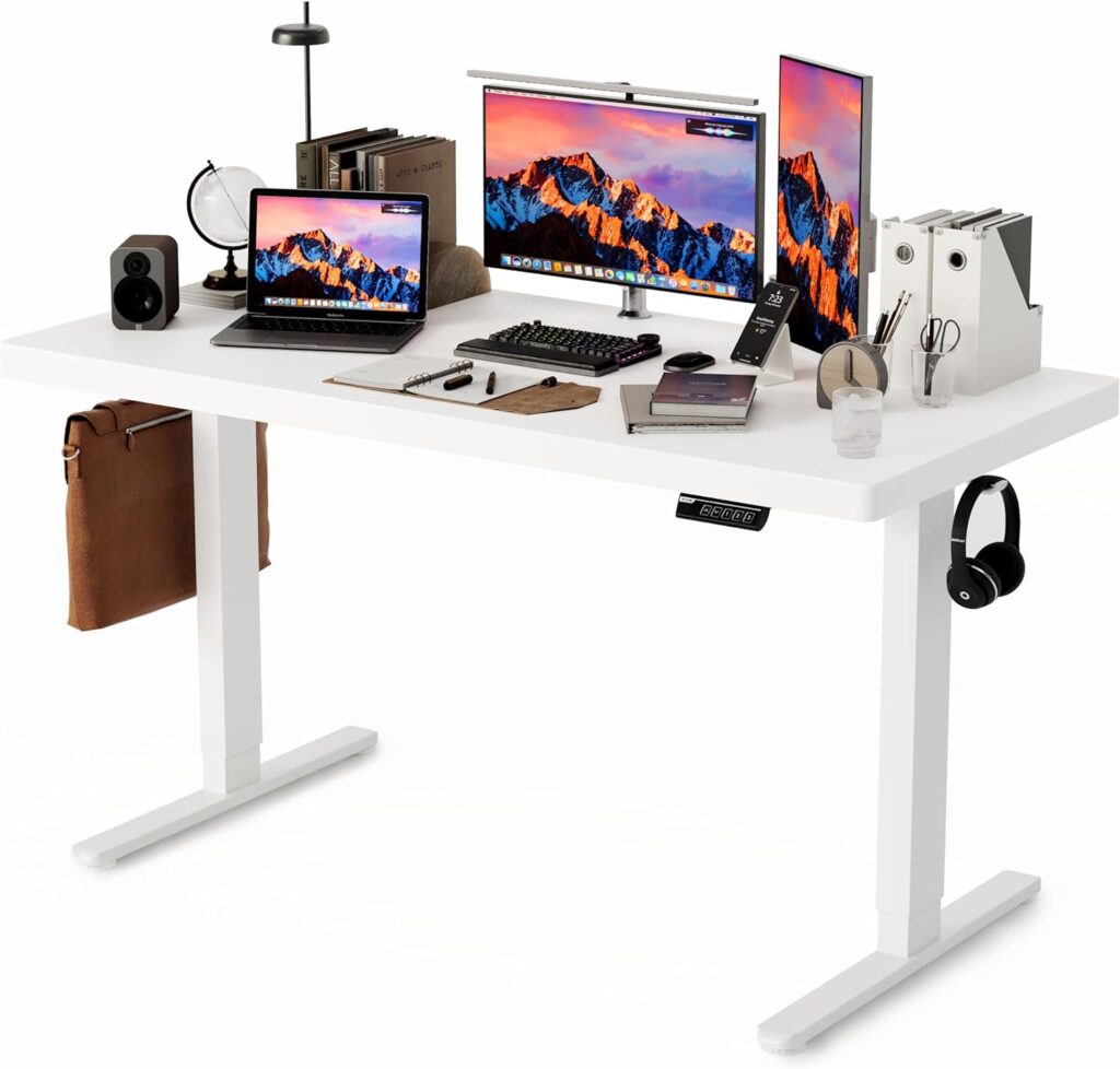 Monomi Electric Standing Desk, 55 x 28 inches Height Adjustable Desk, Ergonomic Home Office Sit Stand Up Desk with Memory Preset Controller (Black Top/Dark Wood Grain Frame)