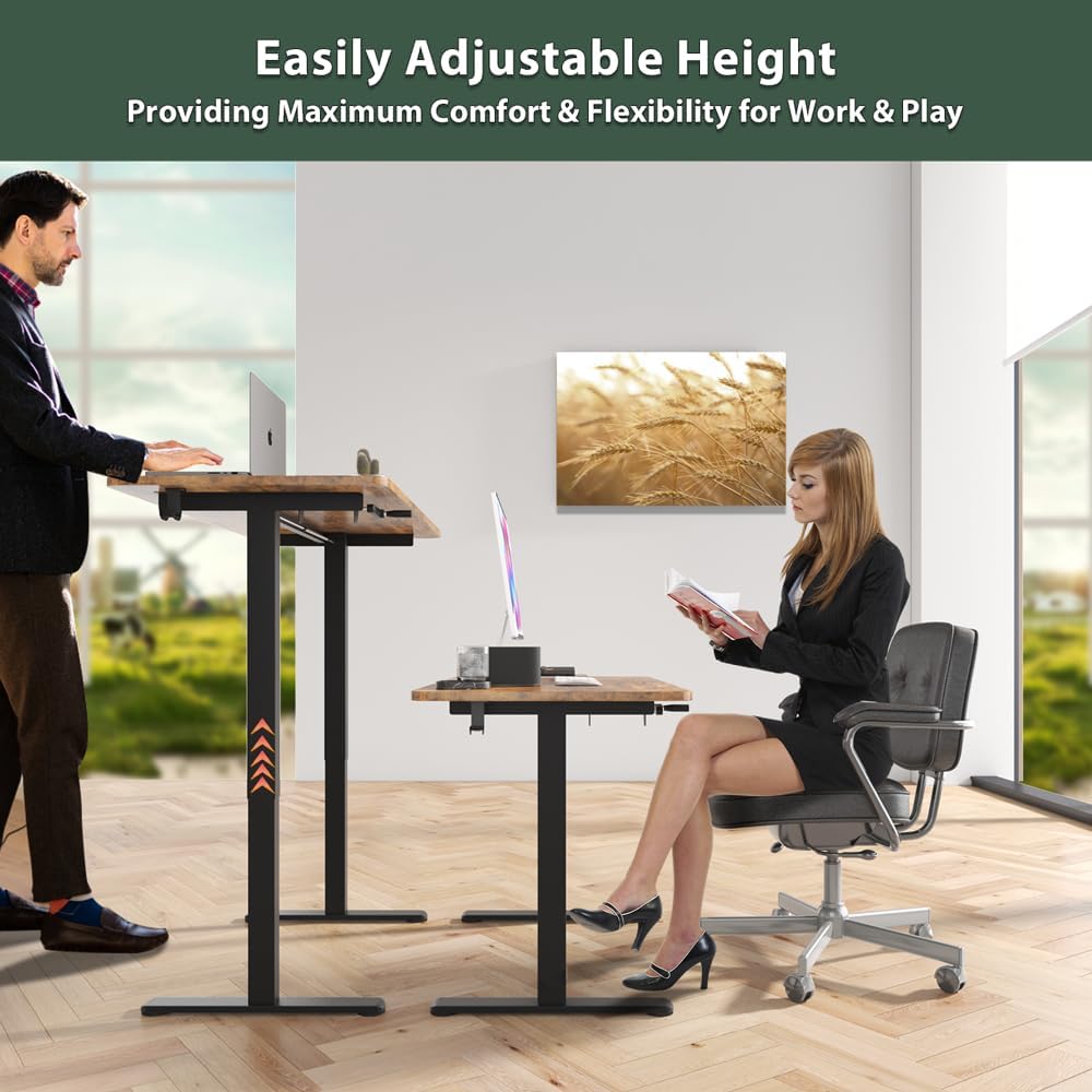 Our Modern Space Height Adjustable 44 Inches Manual Standing Desk - Ultra Durable Home Office Large Rectangular Computer or Laptop Sit Stand Workstation Table - 44 x 24 inches - Black