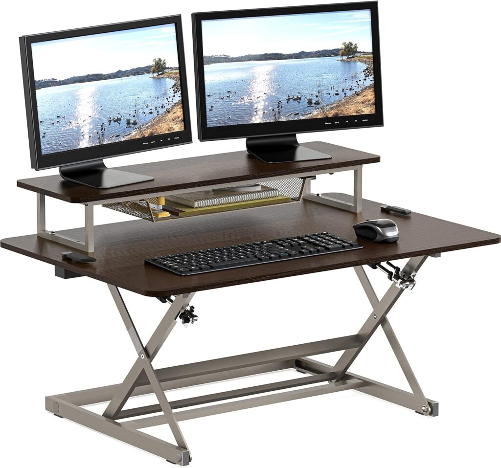 SHW 36-Inch Height Adjustable Standing Desk Sit to Stand Riser Converter Workstation, Black