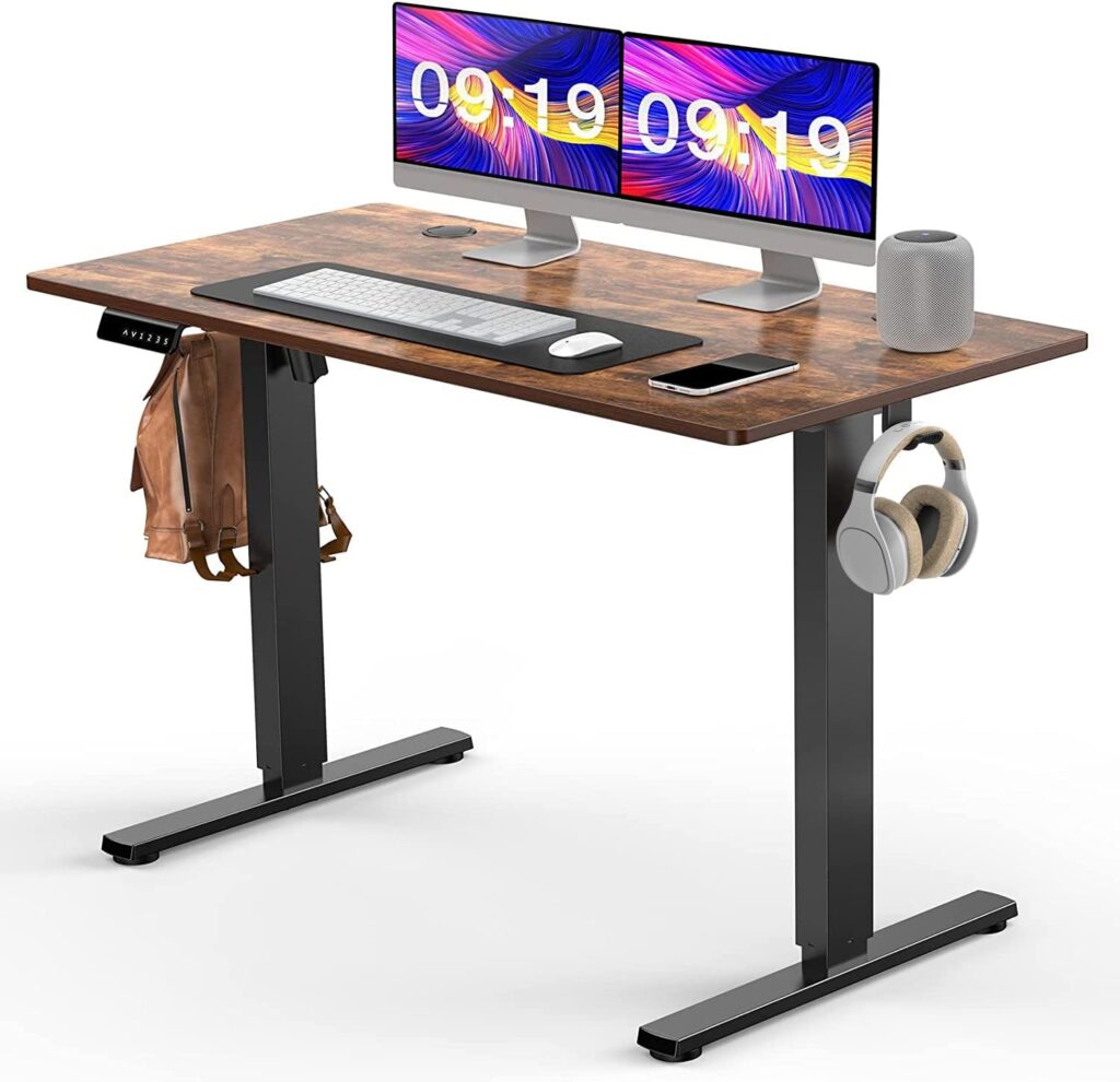 SMUG Standing Desk, 40 x 24 in Electric Height Adjustable Computer Desk Home Office Desks Sit Stand up Desk Computer Table with Memory Controller/Headphone Hook, Rustic Brown