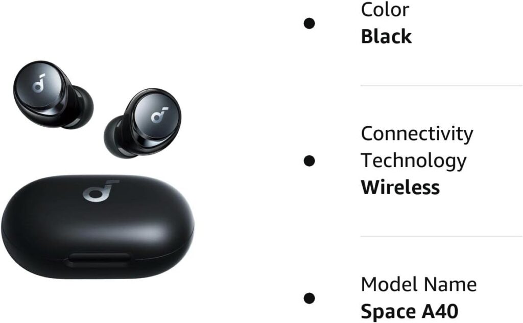 Soundcore by Anker Space A40 Auto-Adjustable Active Noise Cancelling Wireless Earbuds, Reduce Noise by Up to 98%, 50H Playtime, Hi-Res Sound, App Customization, Wireless Charge (Renewed)