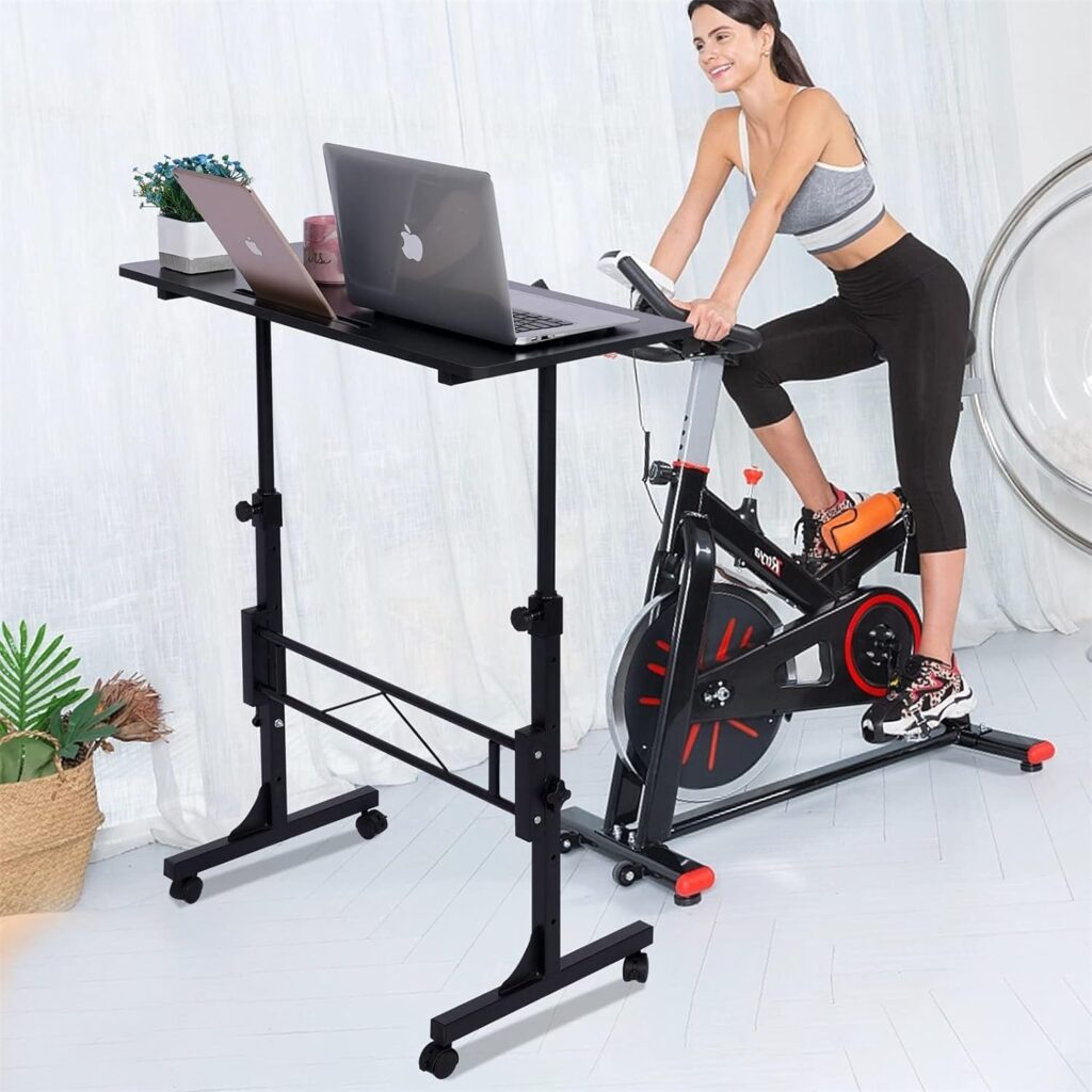 Standing Desk Adjustable Height, Mobile Stand Up Desk with Wheels Small Computer Desk Rolling Desk, Portable Laptop Desk Black Standing Table Sit Stand Home Office Desks 16x31.5 Height 27-43.5