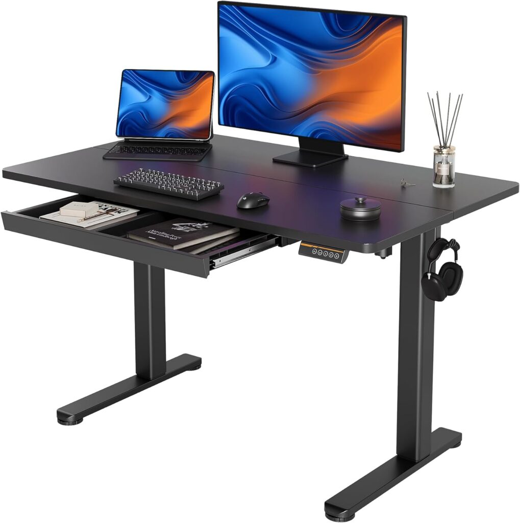 Standing Desk with Drawers, 48 x 24 Inch Adjustable Height Stand Up Desk, Electric Sit Stand Computer Desk for Home Office, White