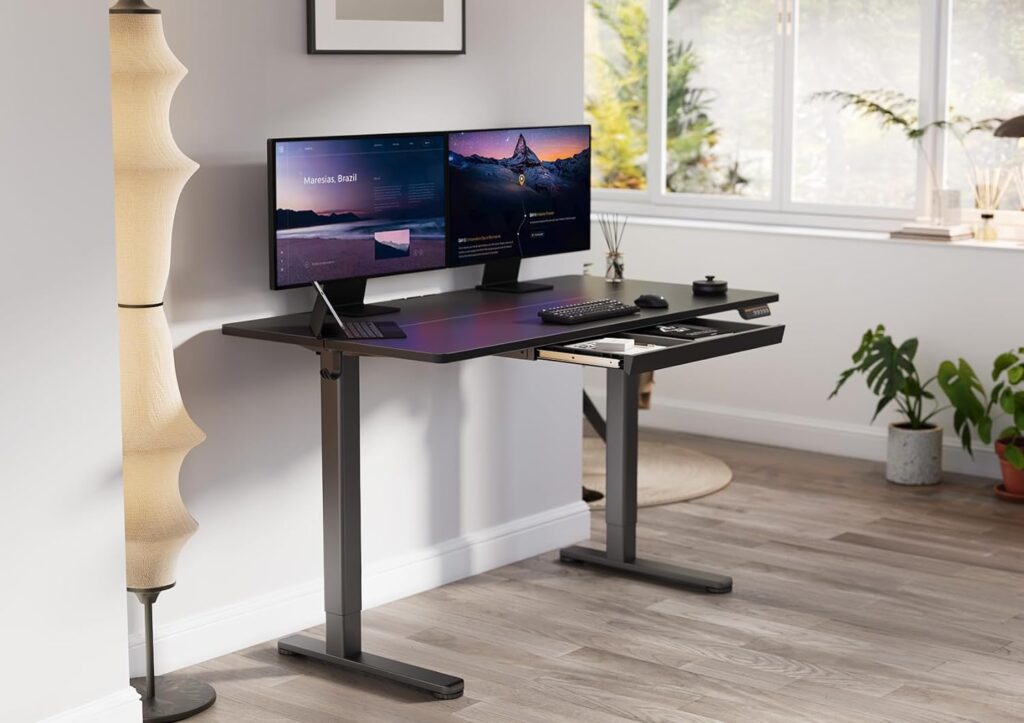Standing Desk with Drawers, 48 x 24 Inch Adjustable Height Stand Up Desk, Electric Sit Stand Computer Desk for Home Office, White