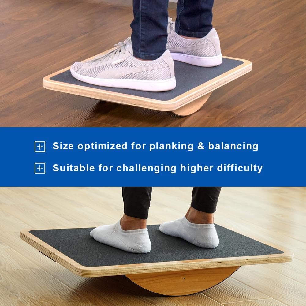 StrongTek Professional Wooden Balance Board, Rocker Board, Wood Standing Desk Accessory, Balancing Board for Under Desk, Anti Slip Roller, Core Strength, Stability, Office Wobble Boards