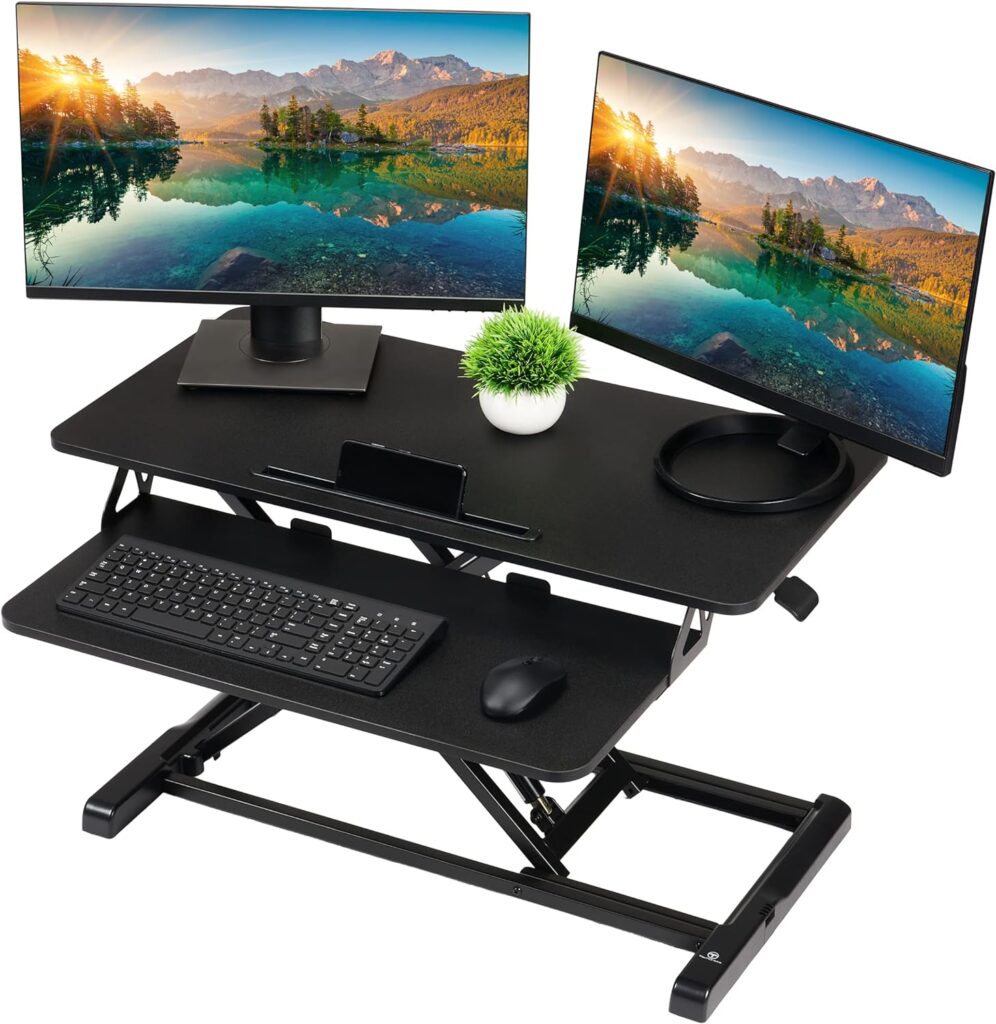 TechOrbits OF-S06-2 Desk Converter-37-inch Height Adjustable, MDF Wood, Sit-to-Stand Rise-X Pro Black, 37