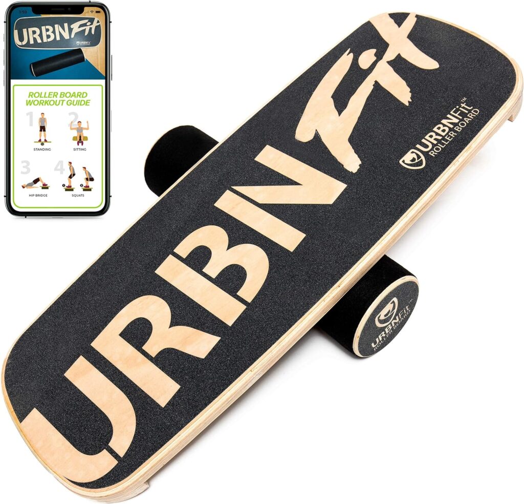 URBNFit Wooden Balance Board Trainer - Wobble Board for Skateboard, Hockey, Snowboard  Surf Training - Balancing Board w/Workout Guide to Exercise and Build Core Stability