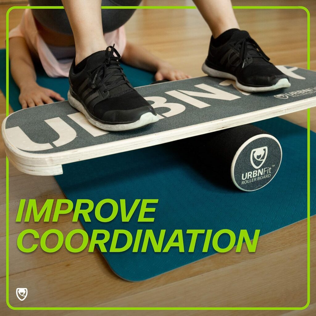 URBNFit Wooden Balance Board Trainer - Wobble Board for Skateboard, Hockey, Snowboard  Surf Training - Balancing Board w/Workout Guide to Exercise and Build Core Stability