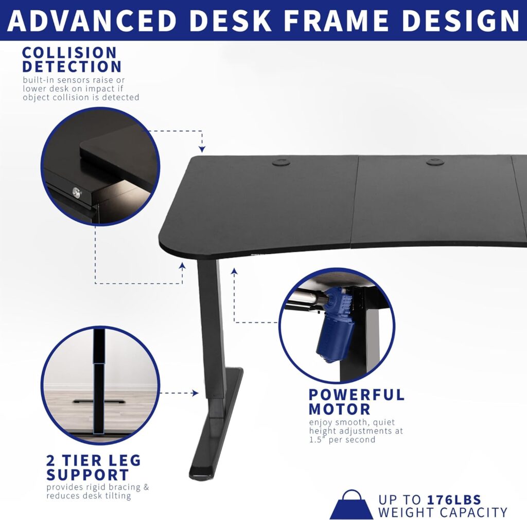 VIVO Electric Height Adjustable 63 x 32 inch Memory Stand Up Desk, Black Table Top, Black Frame, Touch Screen Preset Controller, 2E Series, DESK-KIT-2E1B