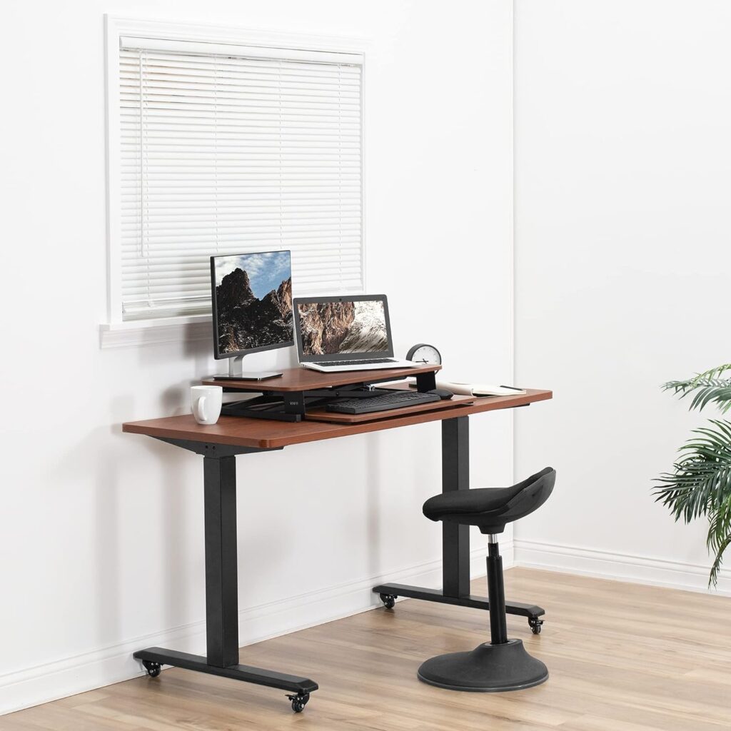VIVO Height Adjustable 32 inch Stand Up Desk Converter, Quick Sit to Stand Tabletop Dual Monitor Riser Workstation, Black, DESK-V000S