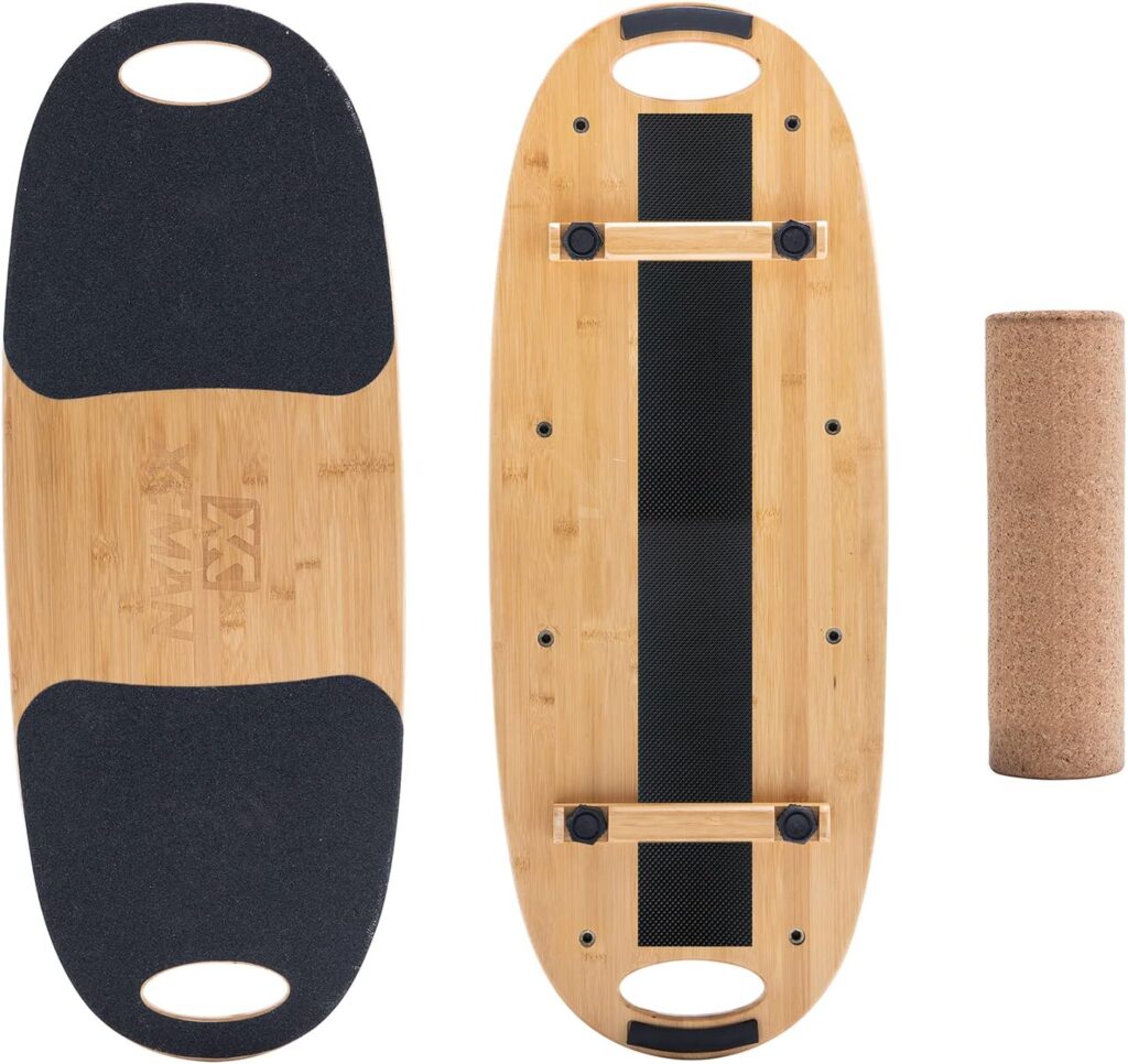 XCMAN Bamboo Balance Board Trainer with Adjustable Stoppers - 3 Different Distance Options | Balance Board for Surfing, Snowboarding, Skiing, Skateboarding, Yoga Training