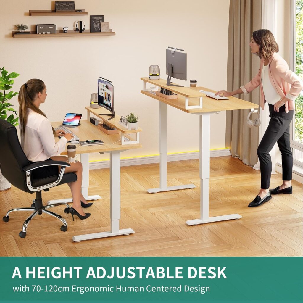 YITAHOME Height Adjustable Electric Standing Desk with Power Outlets  LED Lights, 55 x 23.6 Inches Sit Stand up Desk with Drawer, Memory Computer Desk Home Office Desk, Black